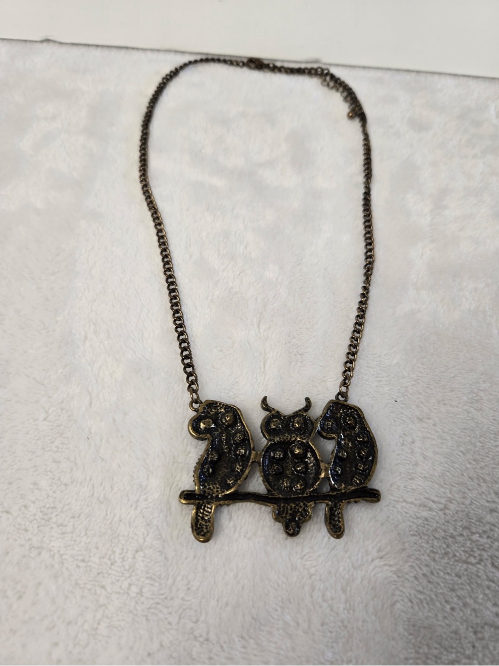 Antique-Style Gold Owl Trio Pendant Necklace - Women Jewelry